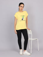 Women’s Yellow Dolman Sleeve Chest Print T-Shirt