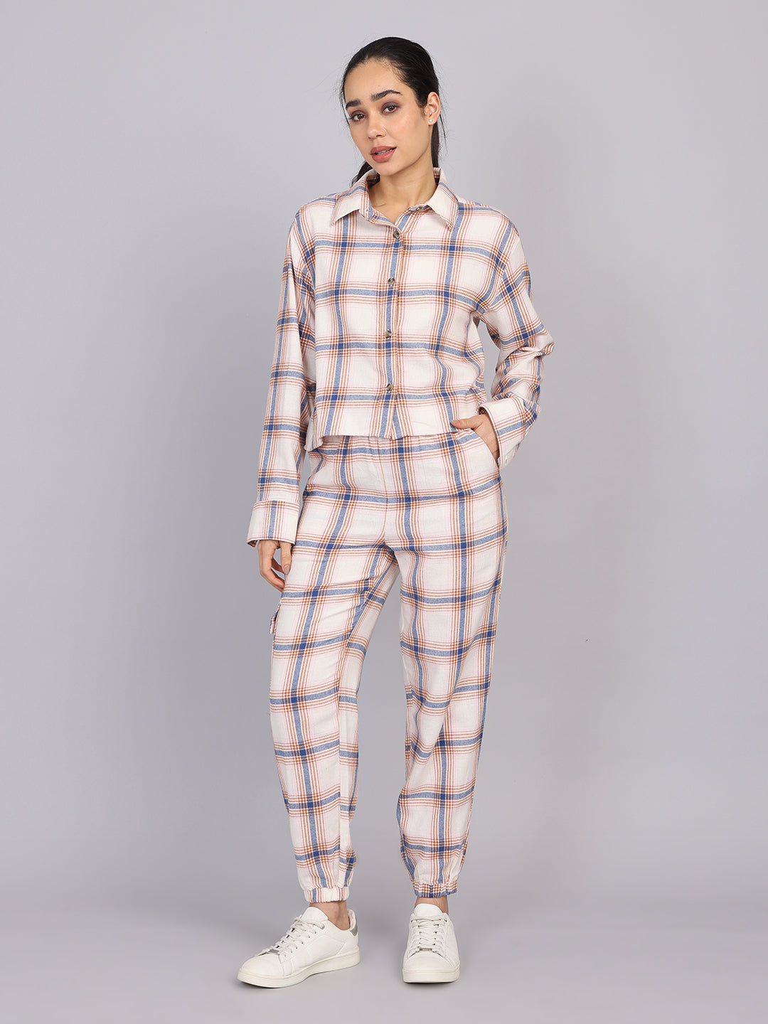 Women’s Off-White Checked Woven Jogger