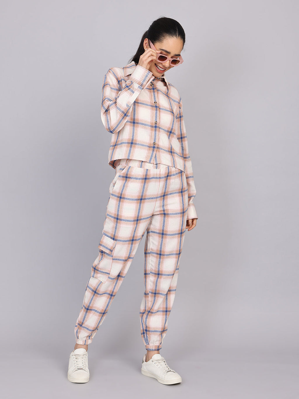 Women’s Off-White Checked Woven Jogger