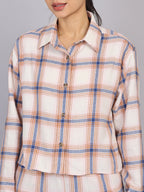 Women’s Off-White Checked Woven Shirt (Half Sleeve)