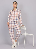 Women’s Off-White Checked Woven Shirt (Half Sleeve)