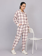 Women’s Off-White Checked Woven Shirt (Half Sleeve)