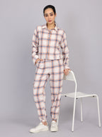Women’s Off-White Checked Woven Shirt (Half Sleeve)