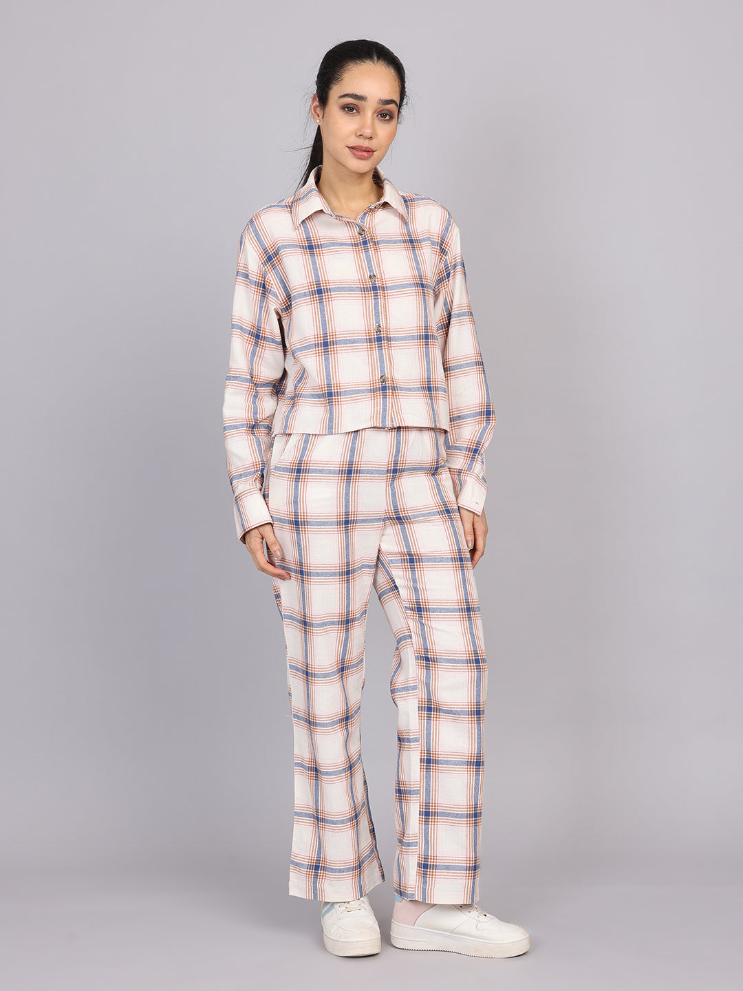 Women’s Off-White Checked Woven Pant