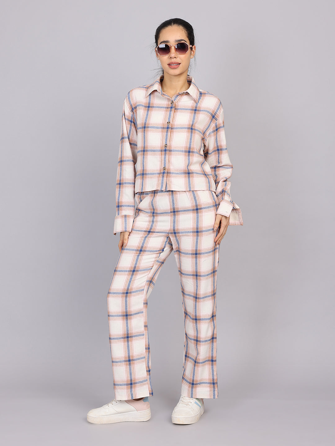Women’s Off-White Checked Woven Pant