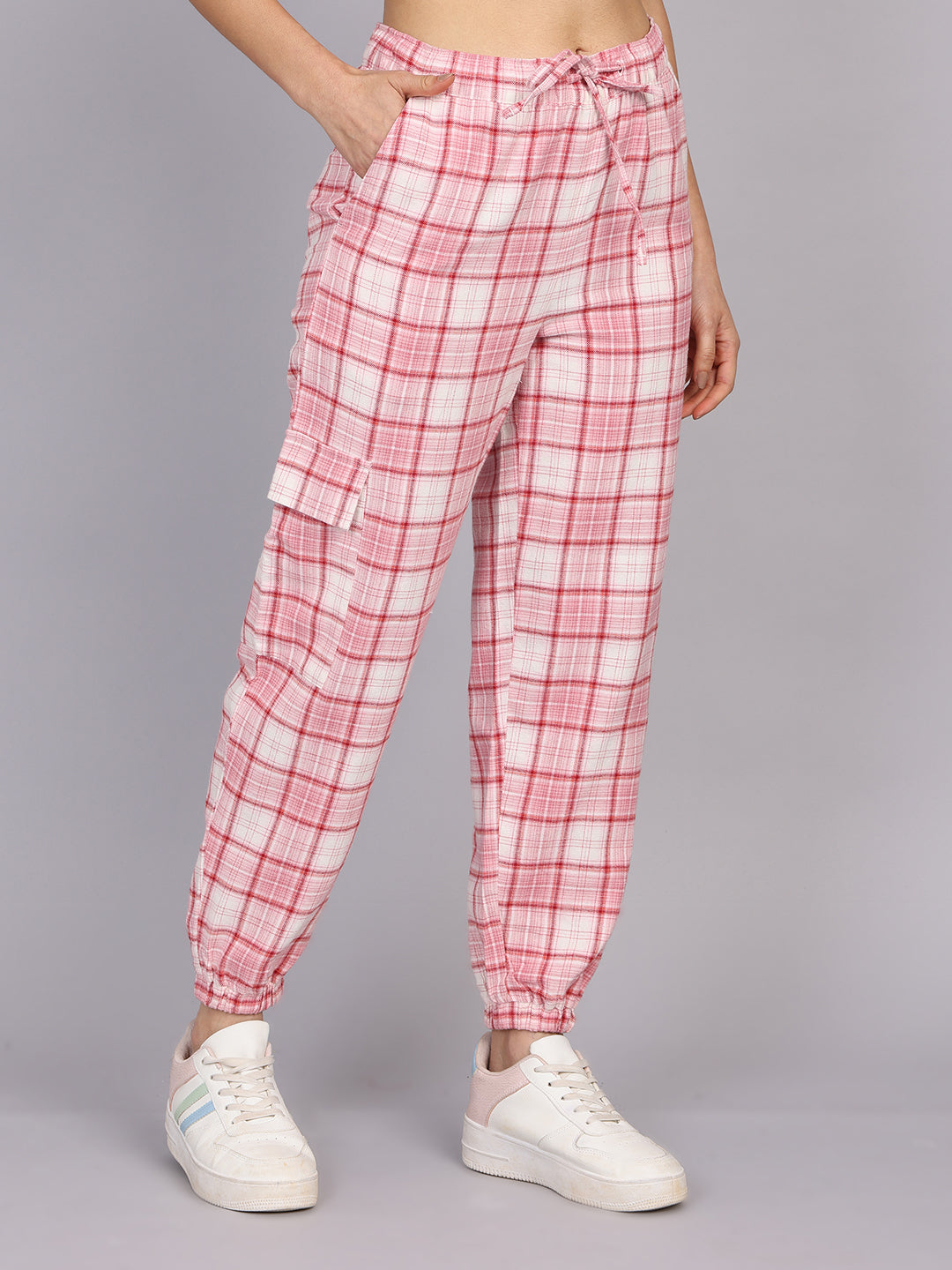 Women’s Pink Checked Woven Pant