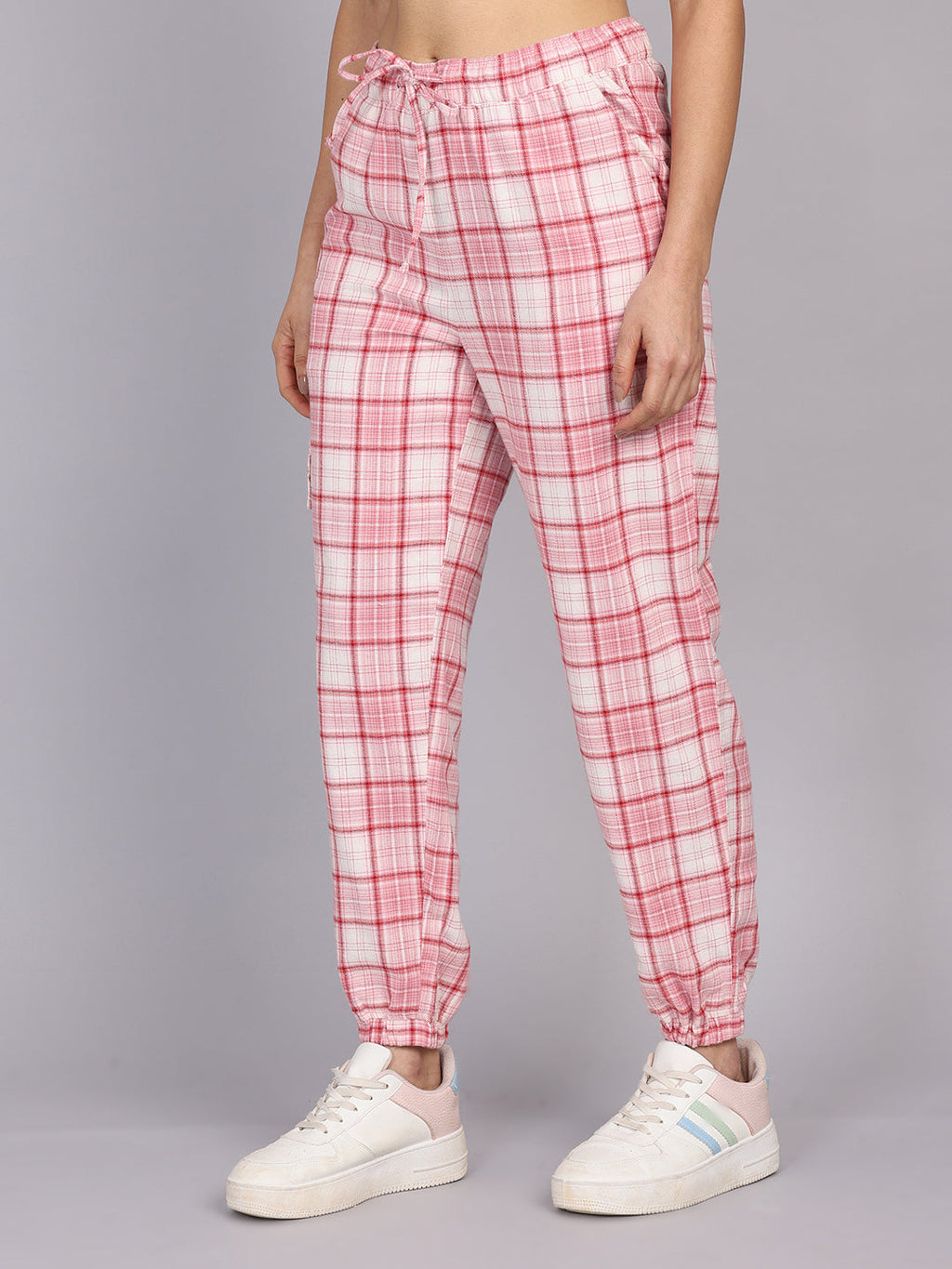 Women’s Pink Checked Woven Pant