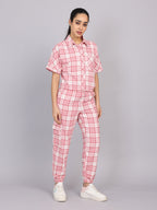 Women’s Pink Checked Woven Pant