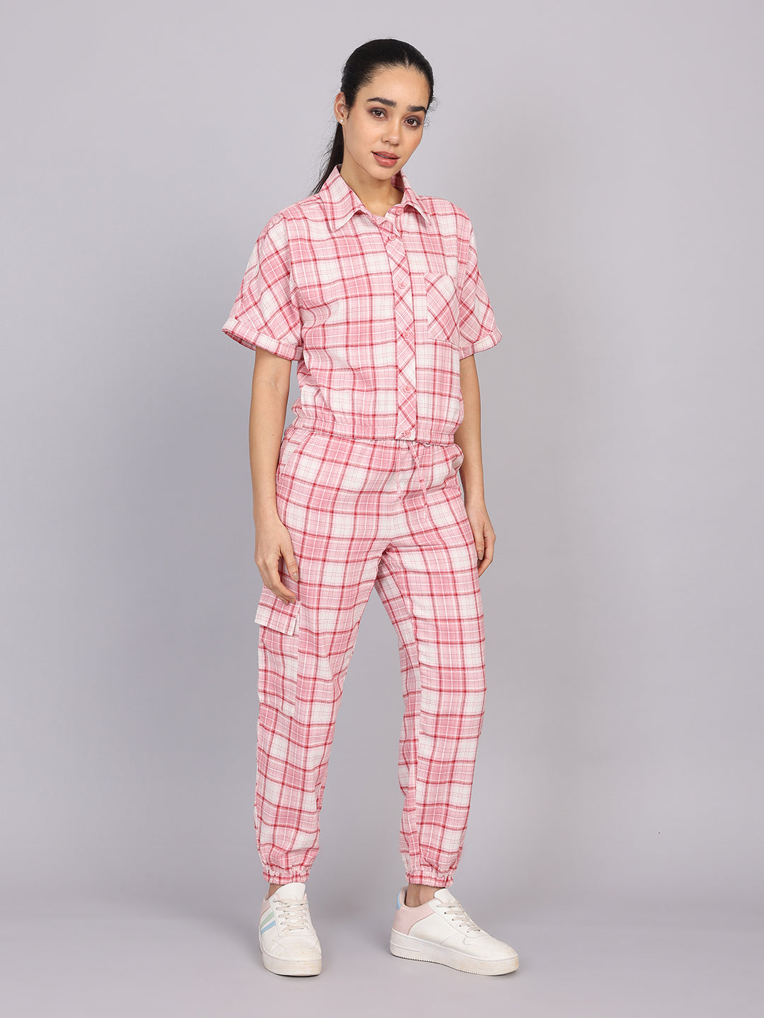 Women’s Pink Checked Woven Pant