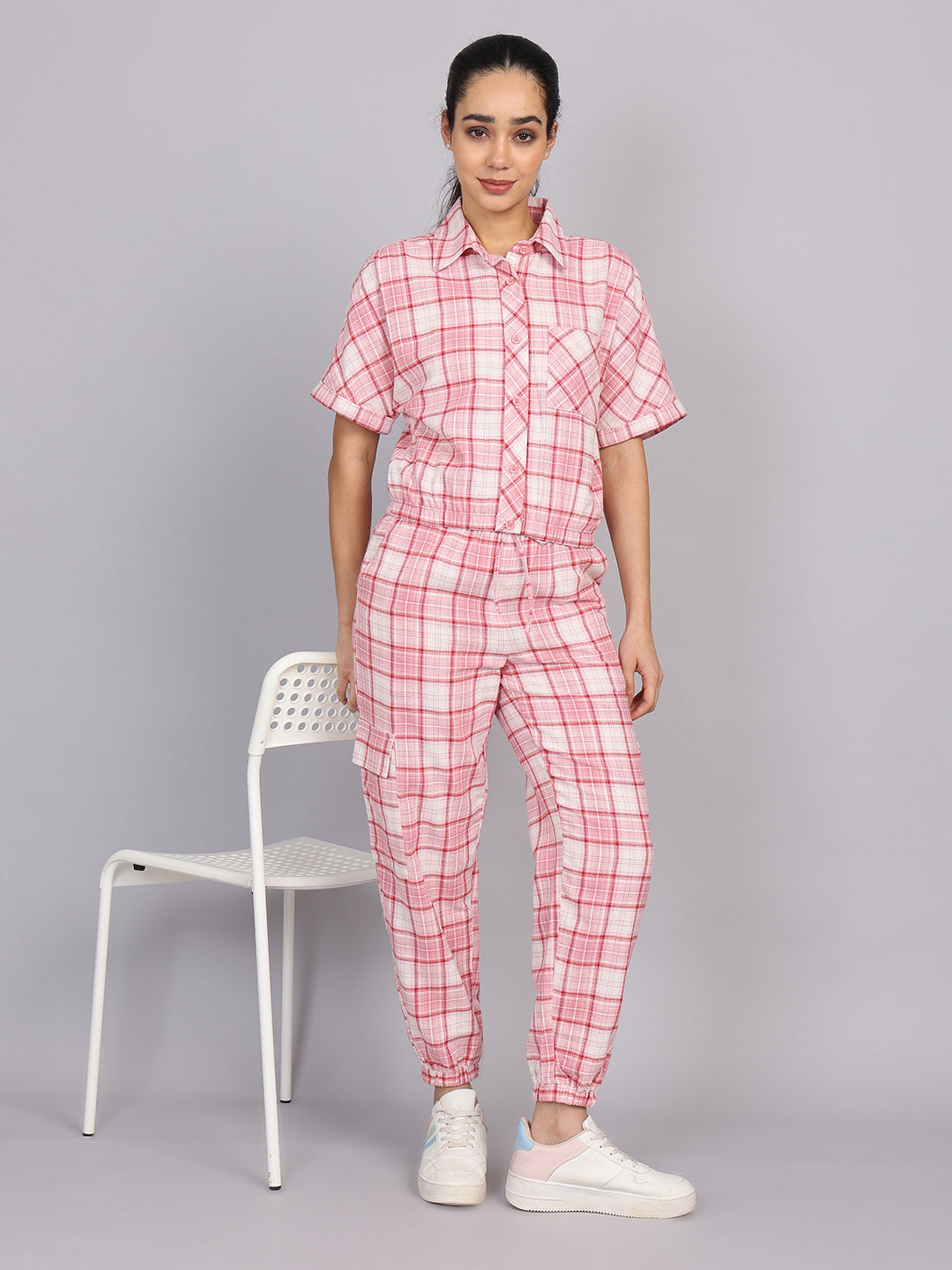 Women’s Pink Checked Woven Pant