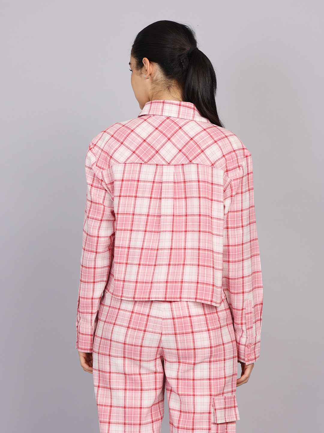 Women’s Pink Checked Woven Shirt (Full Sleeve)