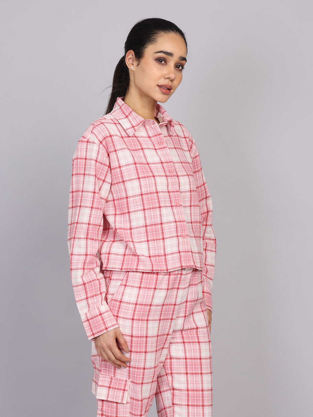 Women’s Pink Checked Woven Shirt (Full Sleeve)