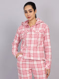 Women’s Pink Checked Hooded Woven Shirt