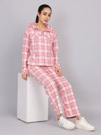 Women’s Pink Checked Hooded Woven Shirt