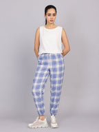 Women’s Blue Checked Woven Jogger