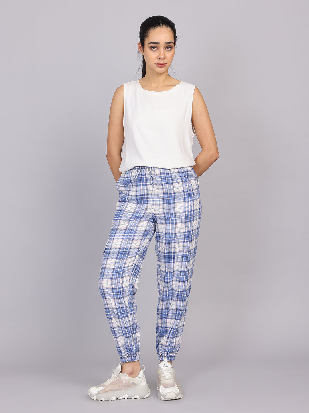 Women’s Blue Checked Woven Jogger