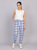 Women’s Blue Checked Woven Jogger