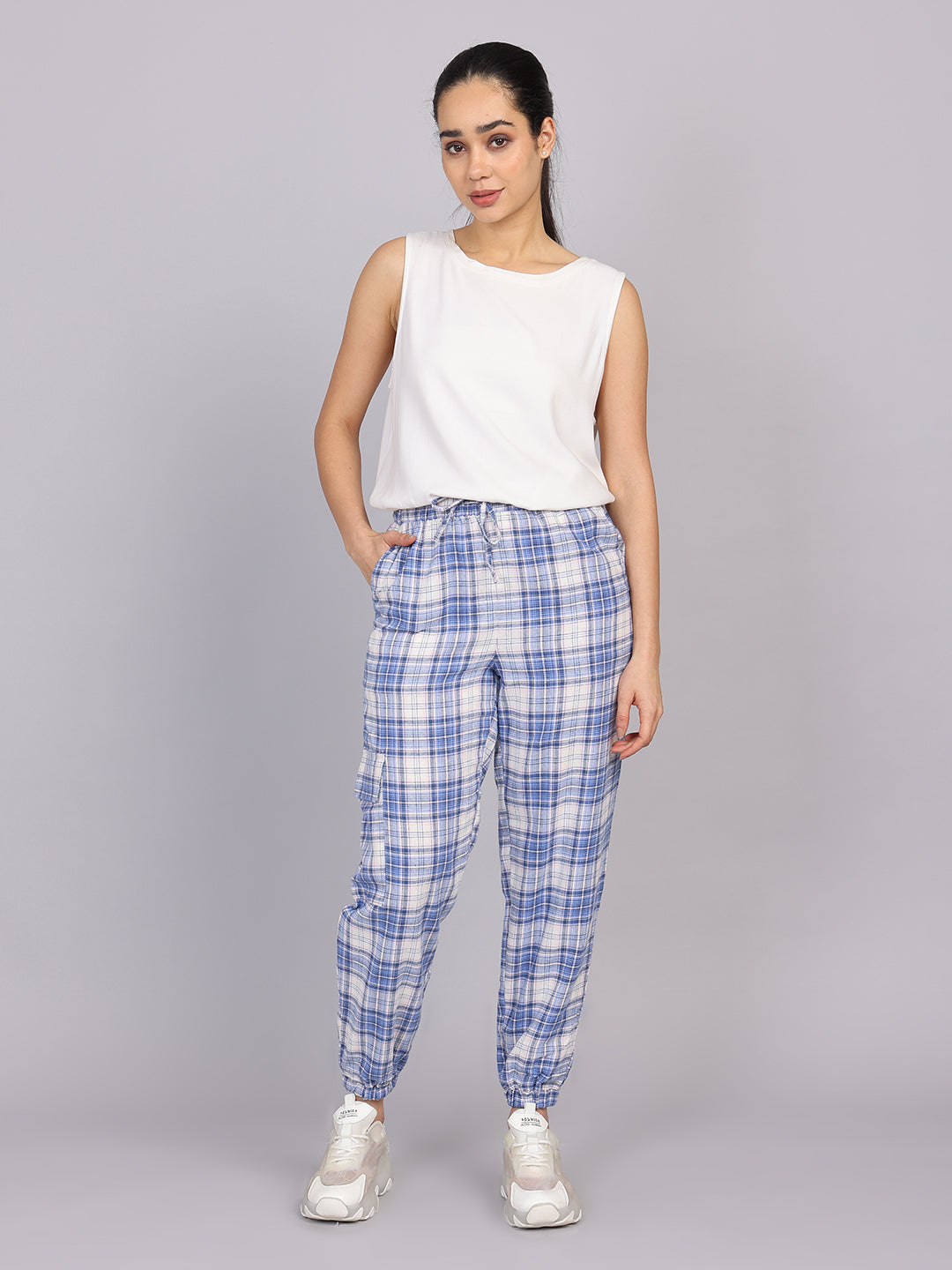 Women’s Blue Checked Woven Jogger