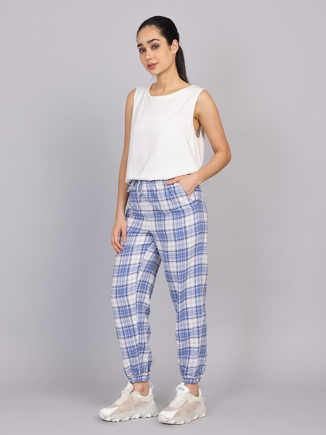 Women’s Blue Checked Woven Jogger