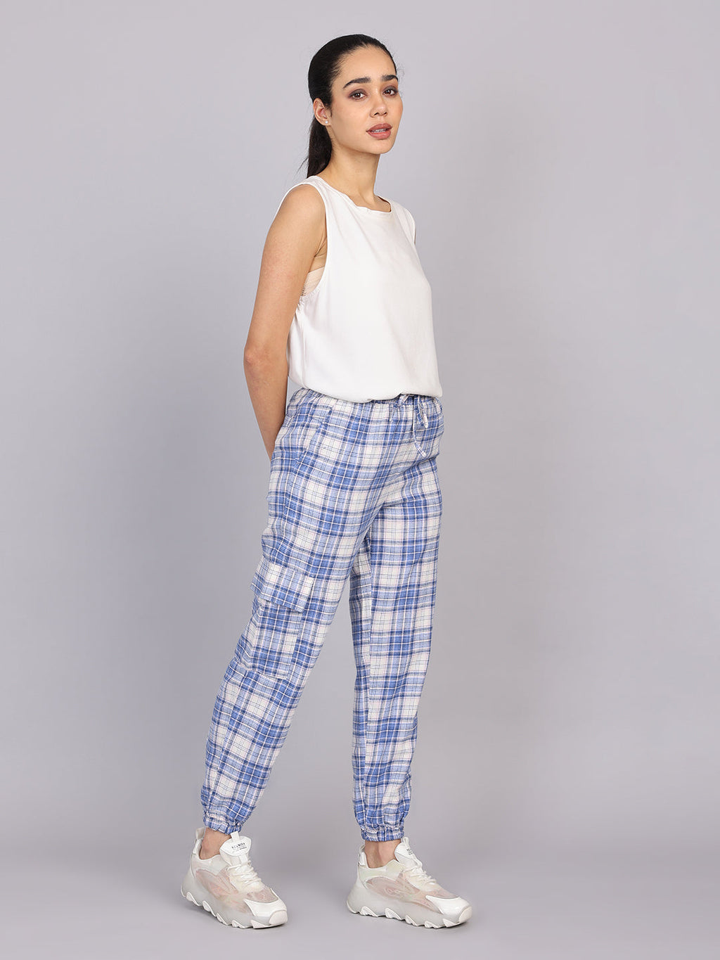 Women’s Blue Checked Woven Jogger