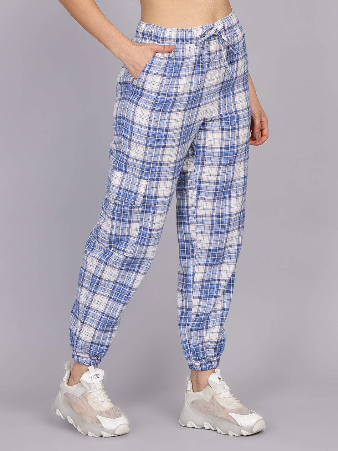 Women’s Blue Checked Woven Jogger