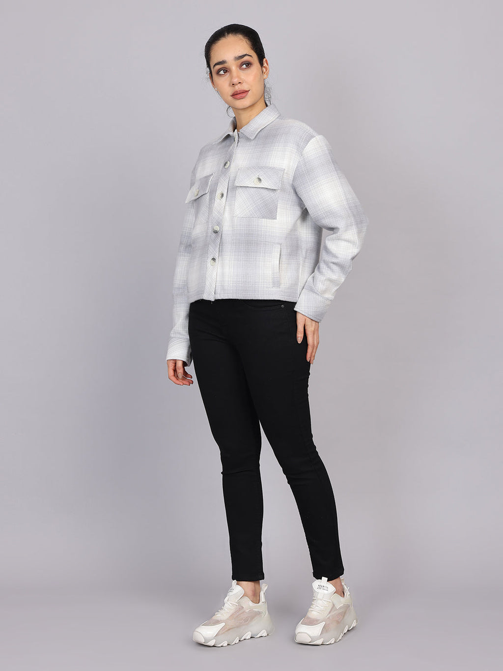 Women’s Grey Checked Woven Shirt (Full Sleeve)