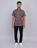 Coffee Checks Half Sleeve Shirt – Regular Fit