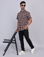Coffee Checks Half Sleeve Shirt – Regular Fit