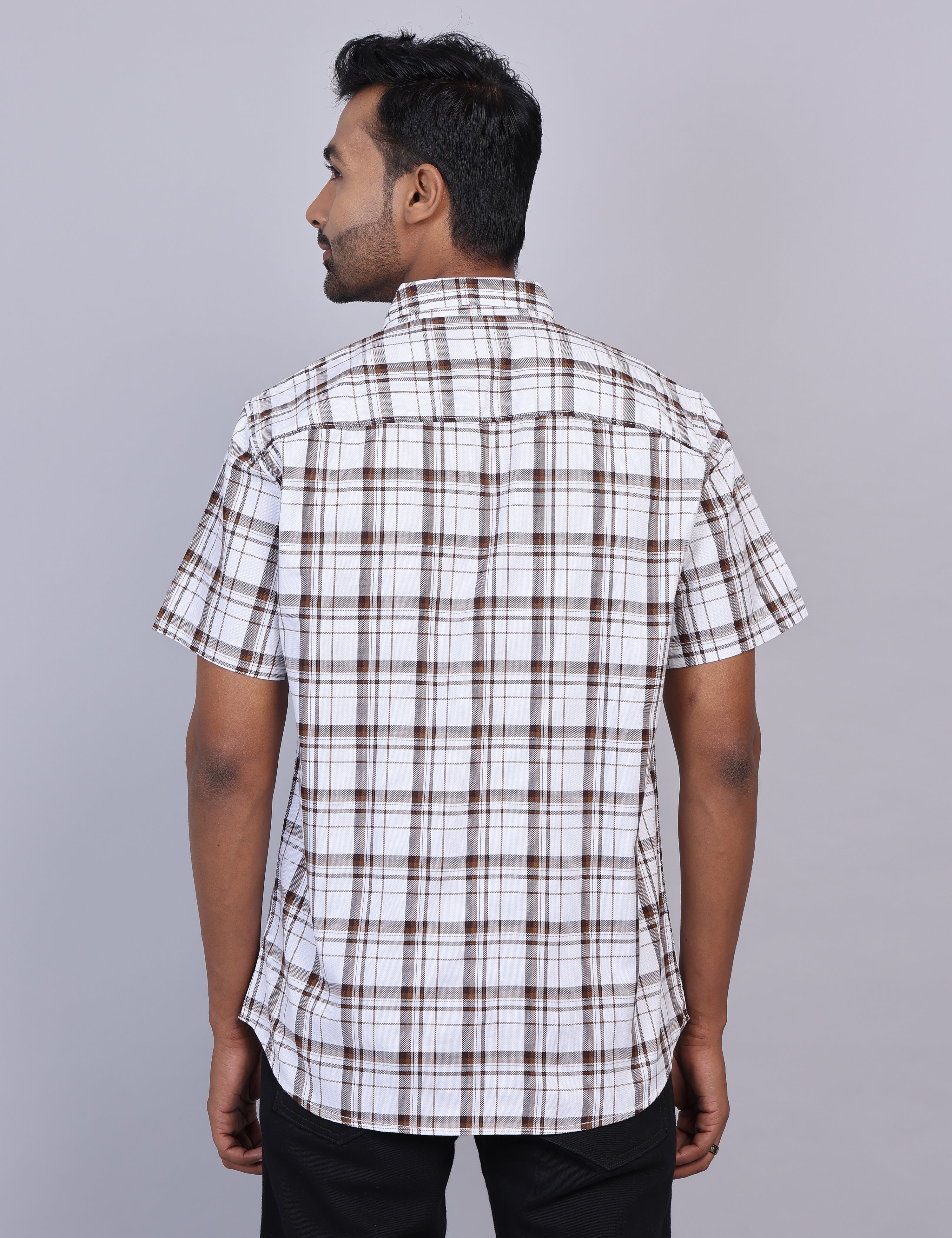 White & Brown Checks Half Sleeve Shirt – Regular Fit