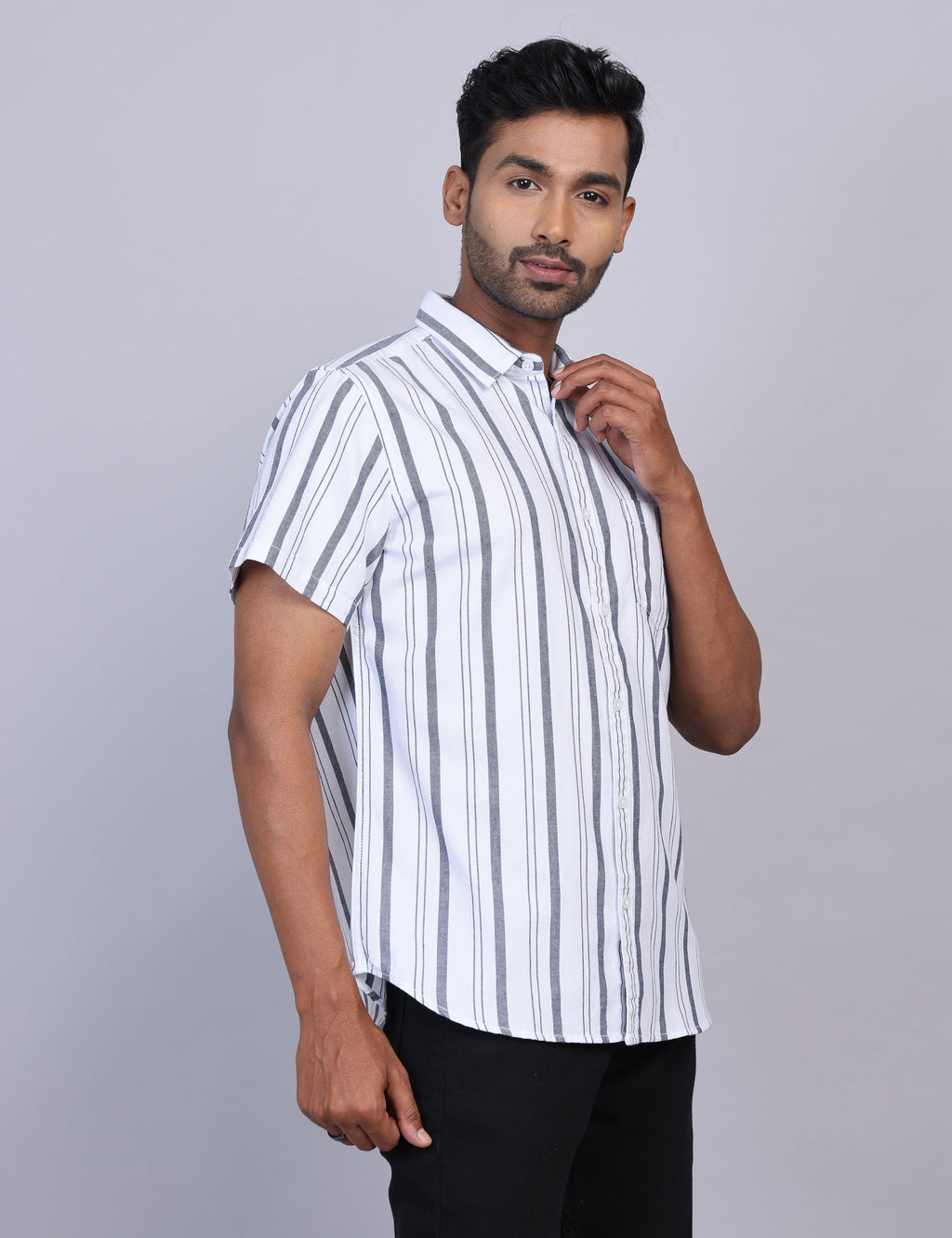 White Stripe Half Sleeve Shirt – Regular Fit