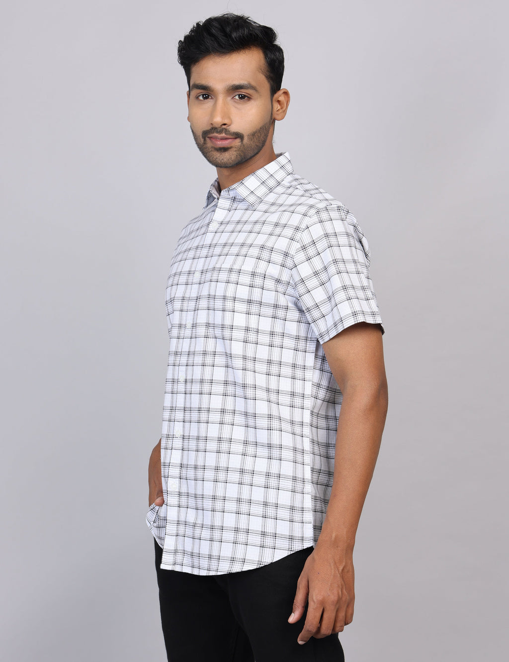 White Checks Half Sleeve Shirt – Regular Fit
