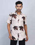 Beige Printed Half Sleeve Shirt – Regular Fit