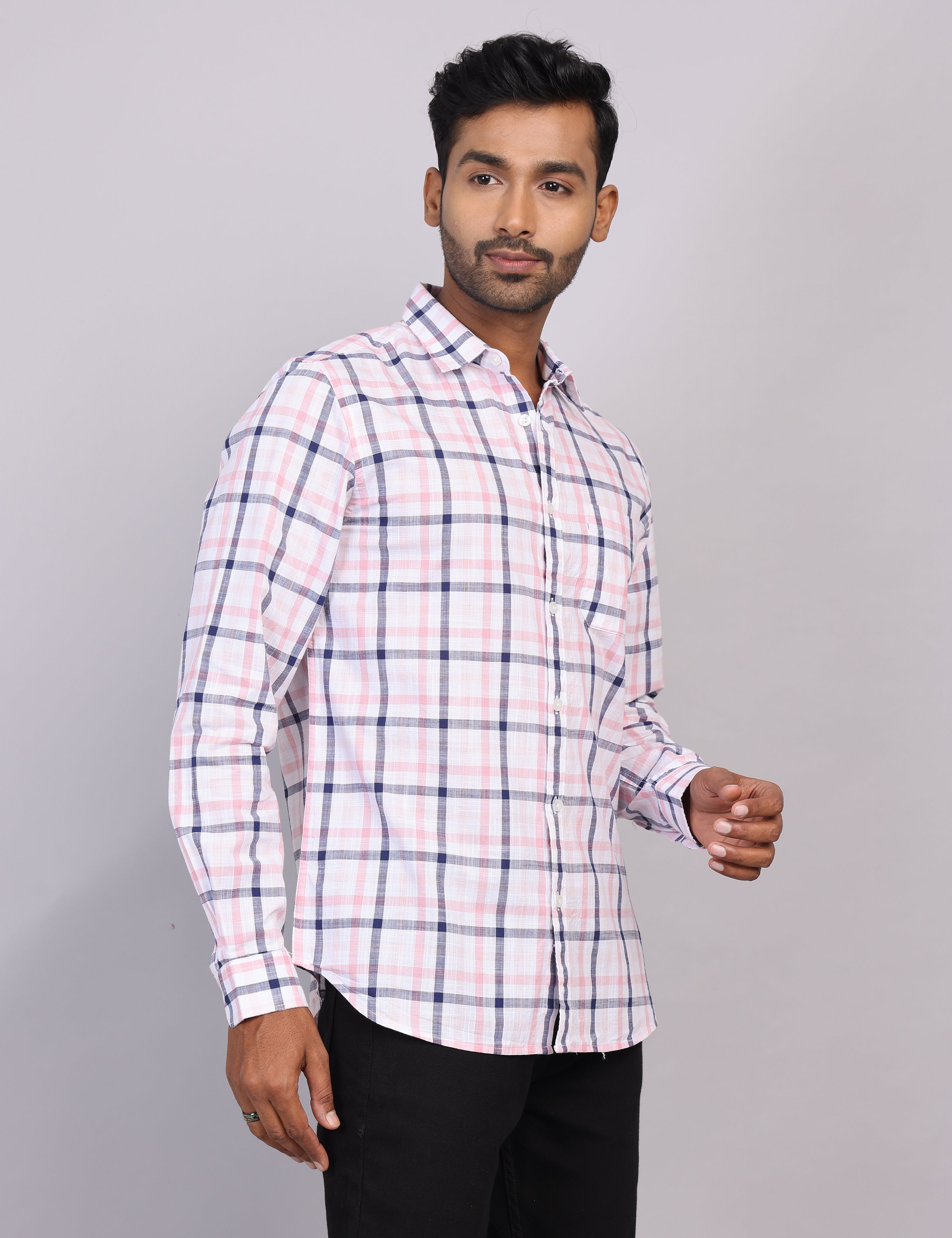 Pink & White Checks Full Sleeve Shirt – Regular Fit