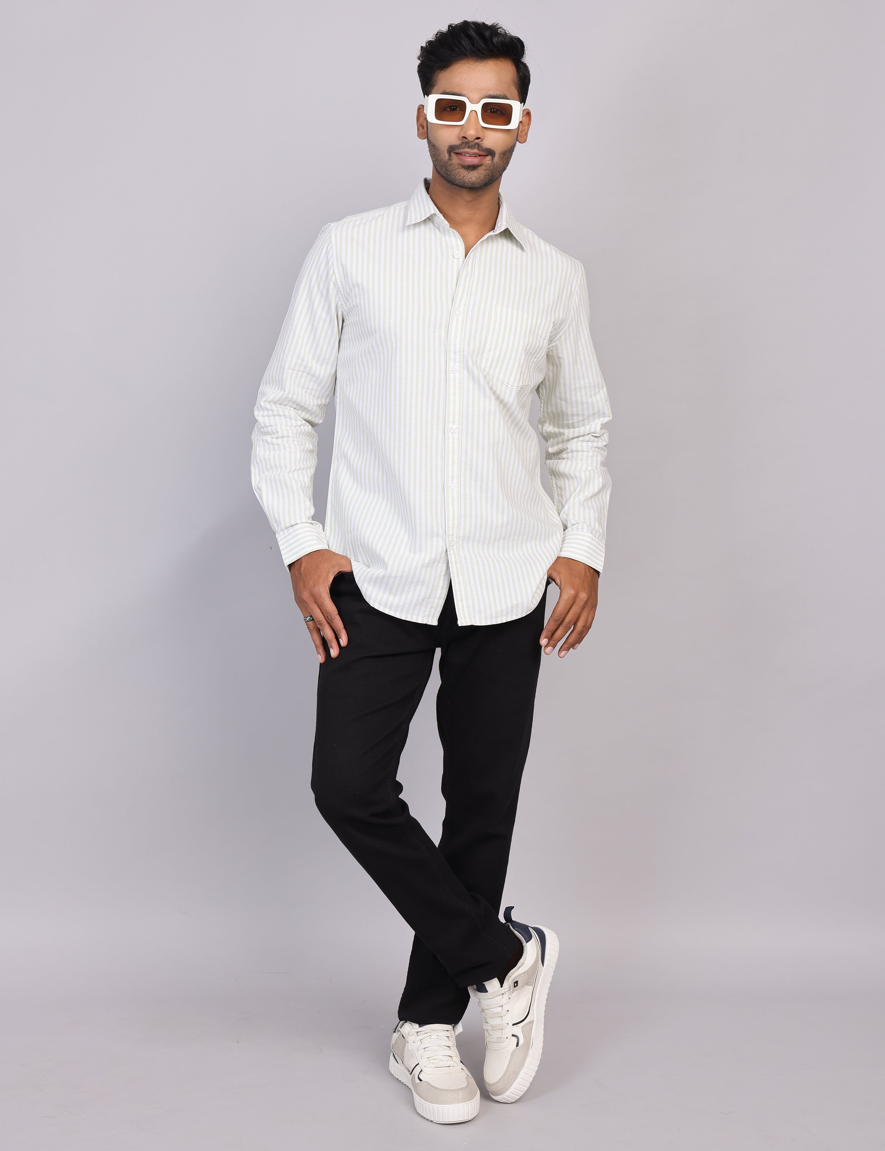 Green Stripe Full Sleeve Shirt – Regular Fit