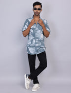 Grey Printed Half Sleeve Shirt – Regular Fit