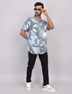 Grey Printed Half Sleeve Shirt – Regular Fit