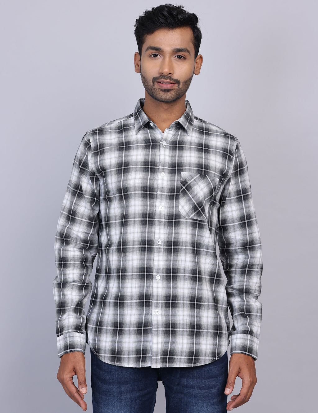 Grey Checks Full Sleeve Shirt – Regular Fit