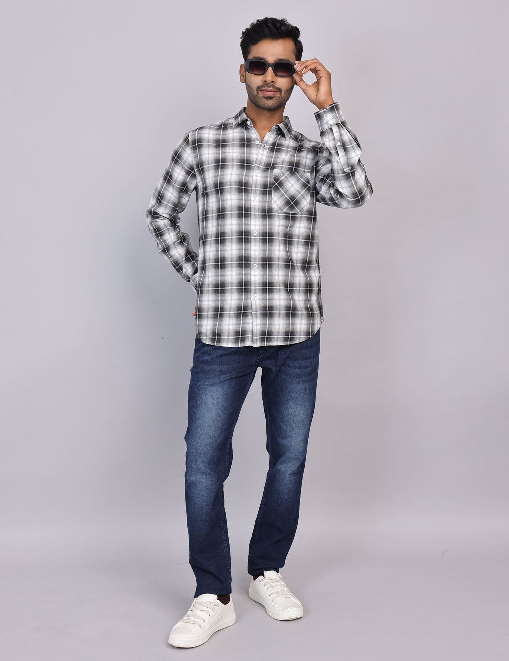 Grey Checks Full Sleeve Shirt – Regular Fit