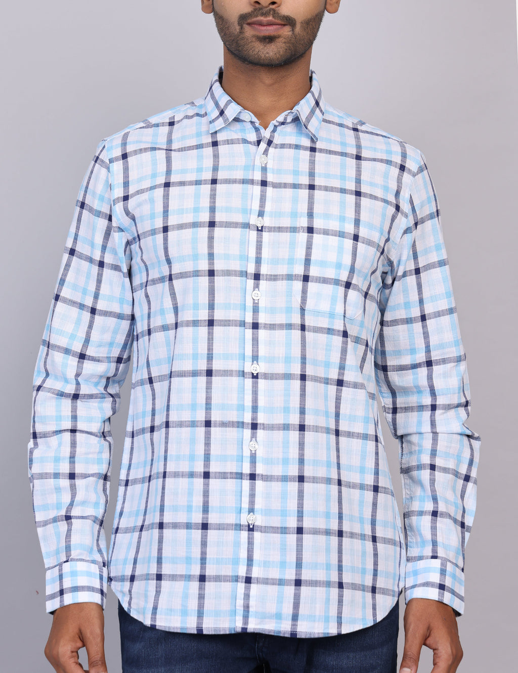 Blue & White Checks Full Sleeve Shirt – Regular Fit