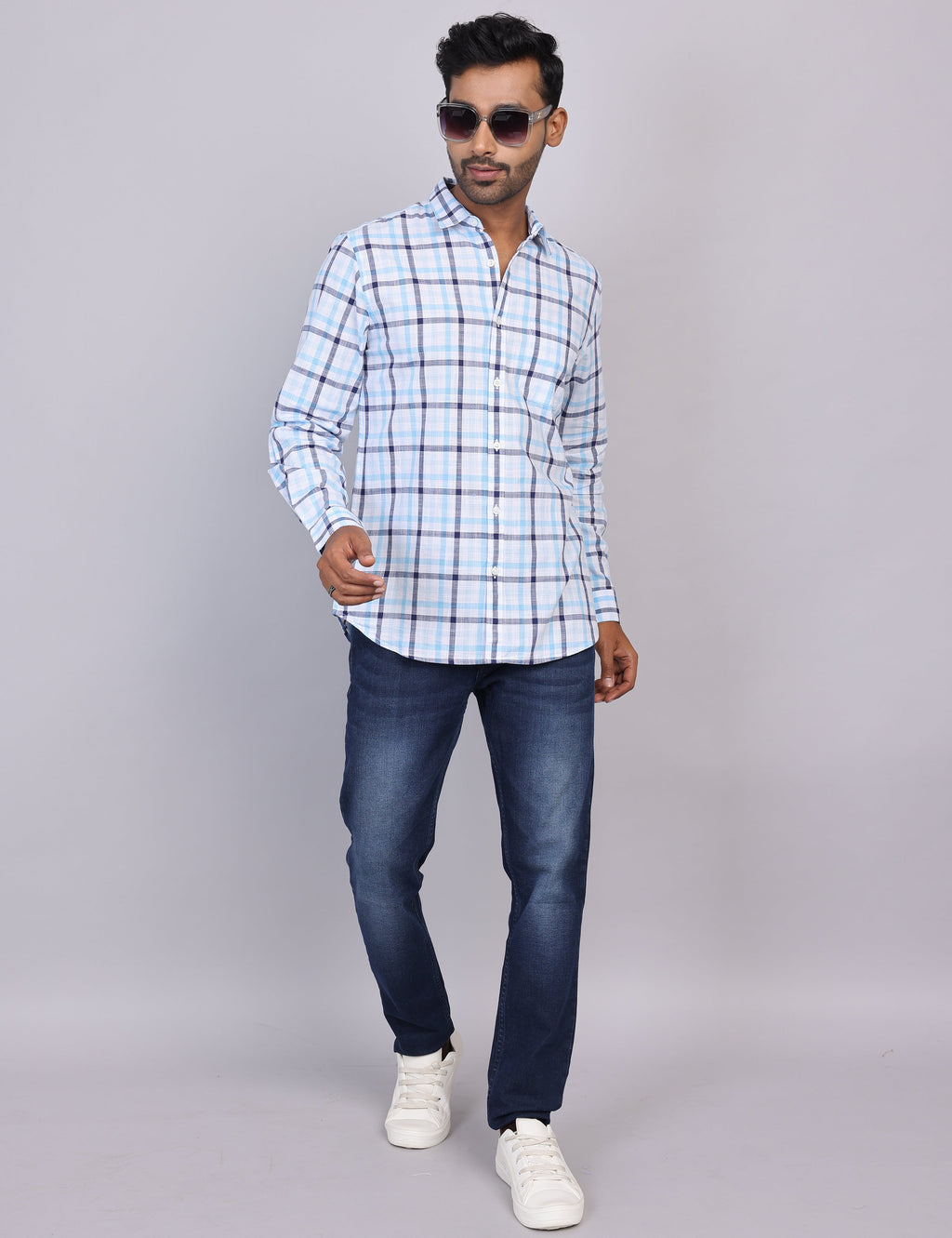 Blue & White Checks Full Sleeve Shirt – Regular Fit