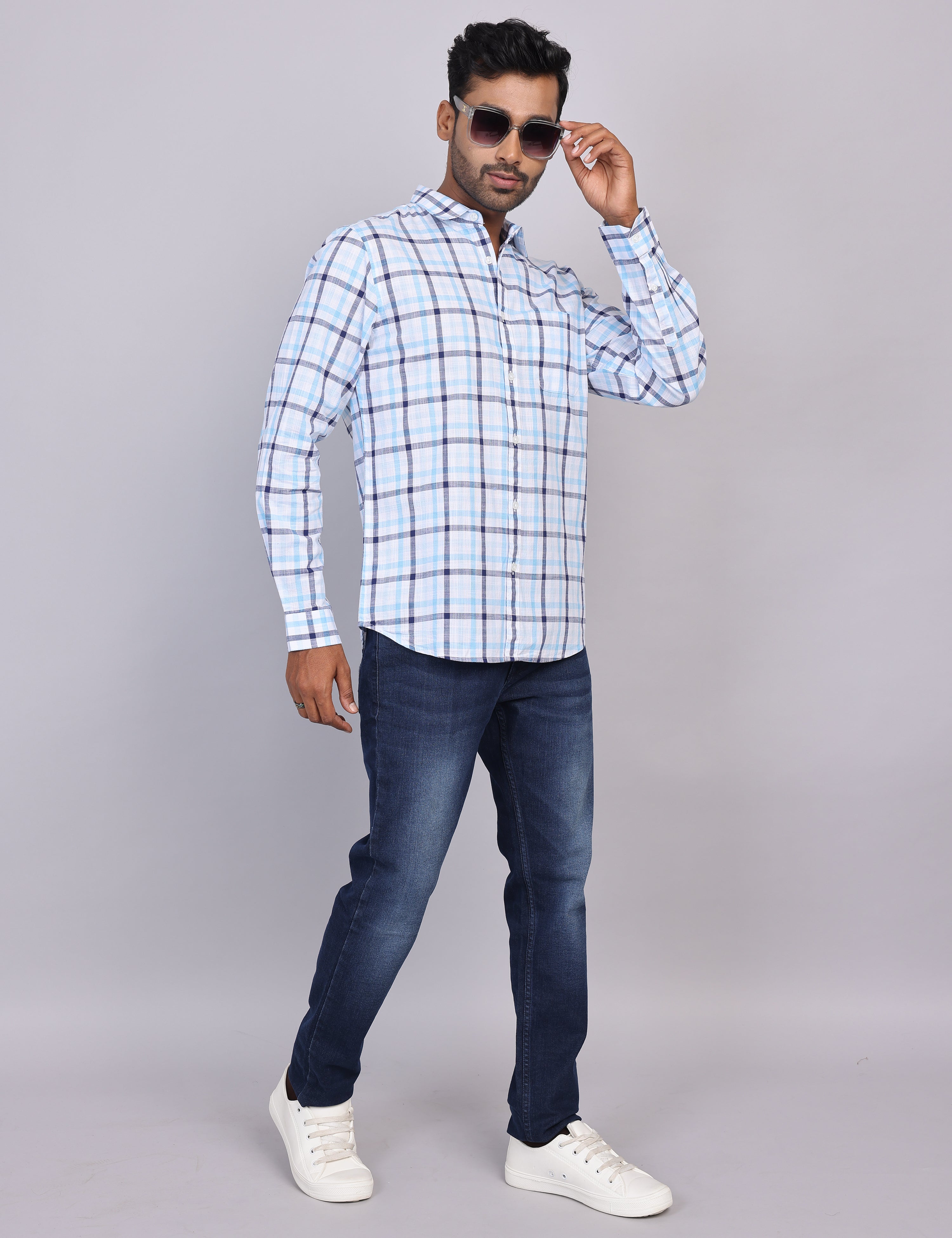 Blue & White Checks Full Sleeve Shirt – Regular Fit