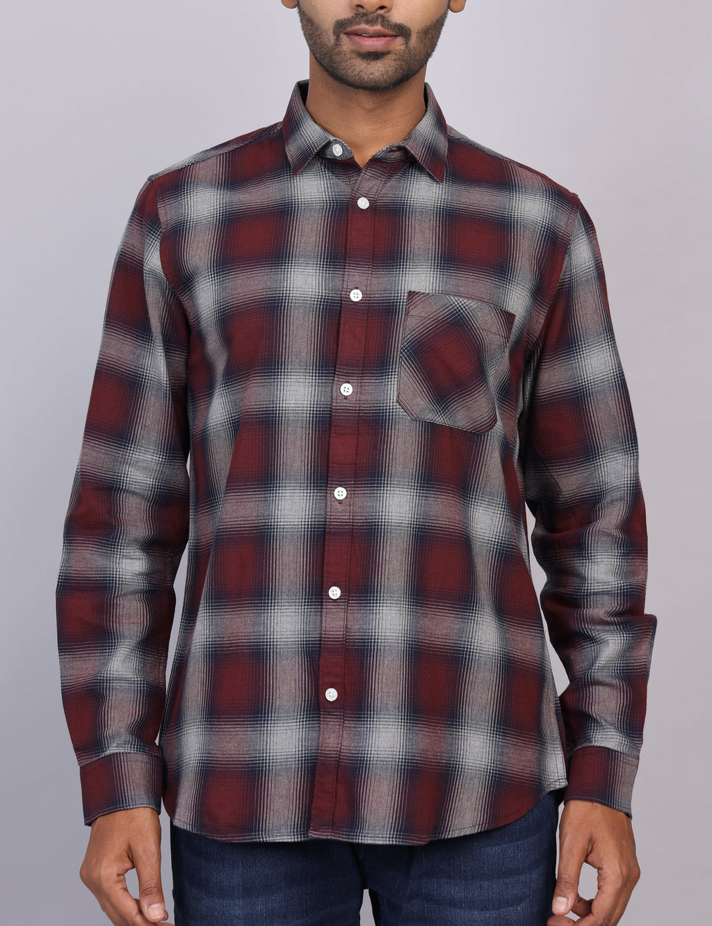 Wine Checks Full Sleeve Shirt – Regular Fit