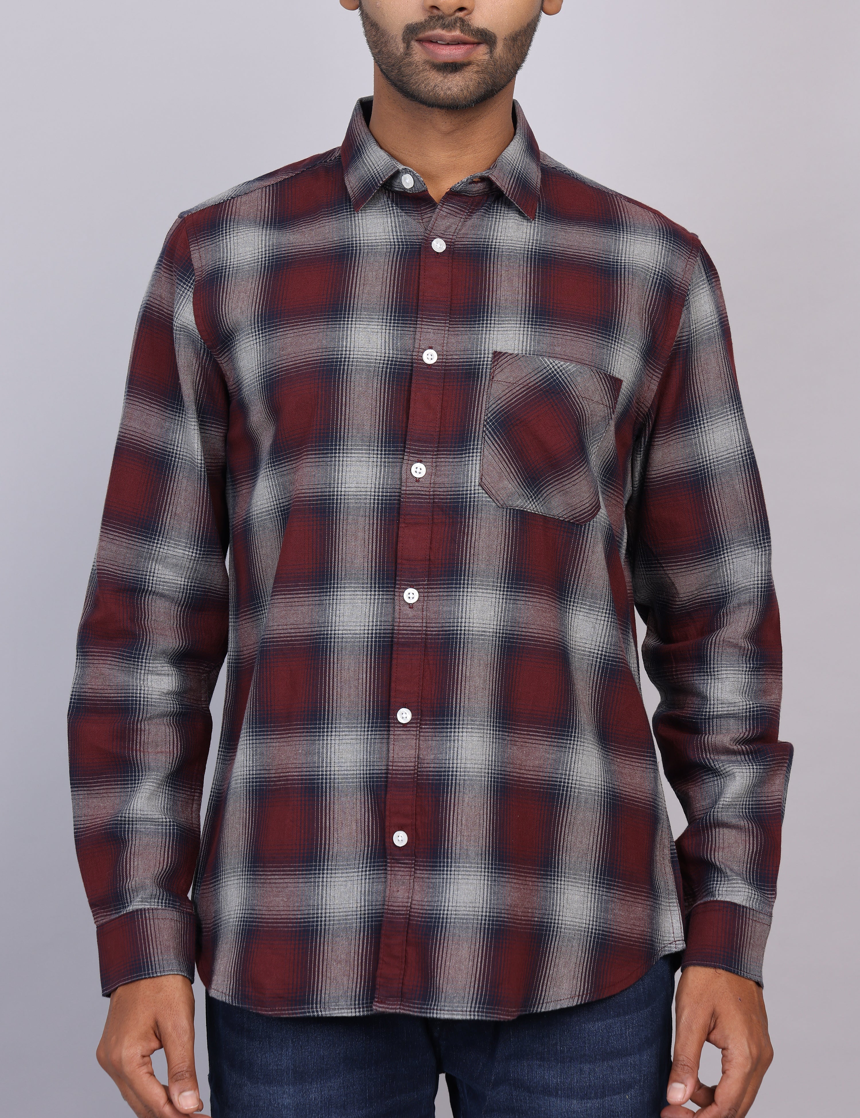 Wine Checks Full Sleeve Shirt – Regular Fit