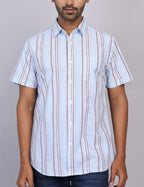 Blue Stripe Half Sleeve Shirt – Regular Fit