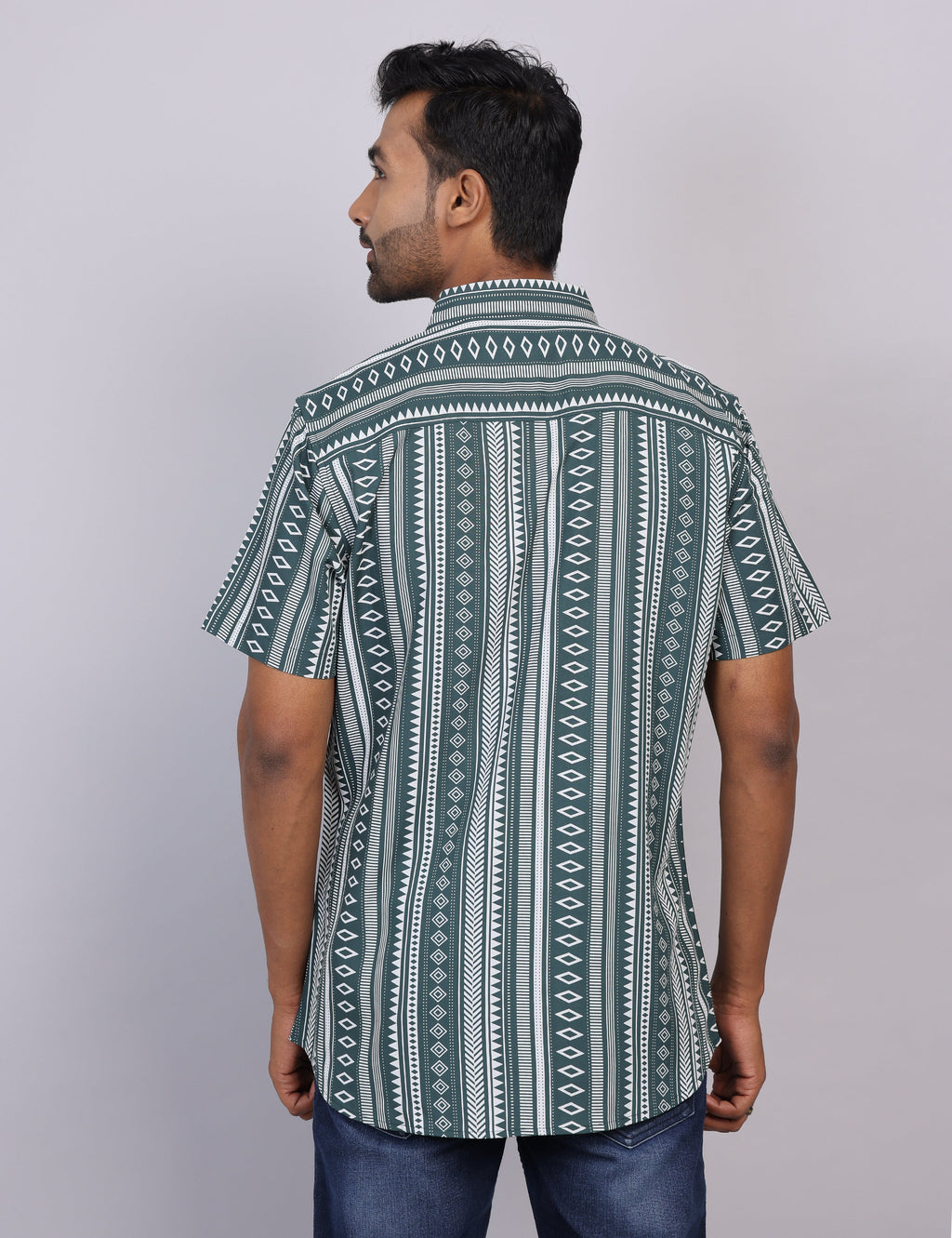 Green Printed Half Sleeve Shirt – Regular Fit