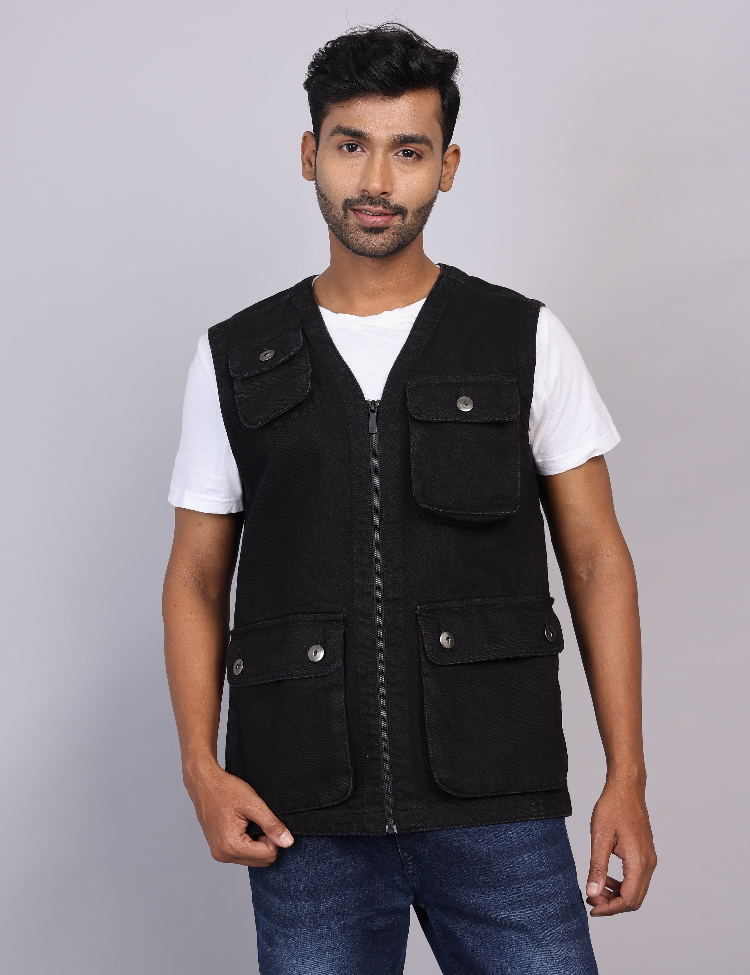 Black Sleeveless Vest Coat – Slim Fit