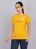 Women’s Mustard Round Neck Chest Print T-Shirt