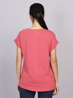 Women’s Dark Peach Dolman Sleeve Chest Print T-Shirt