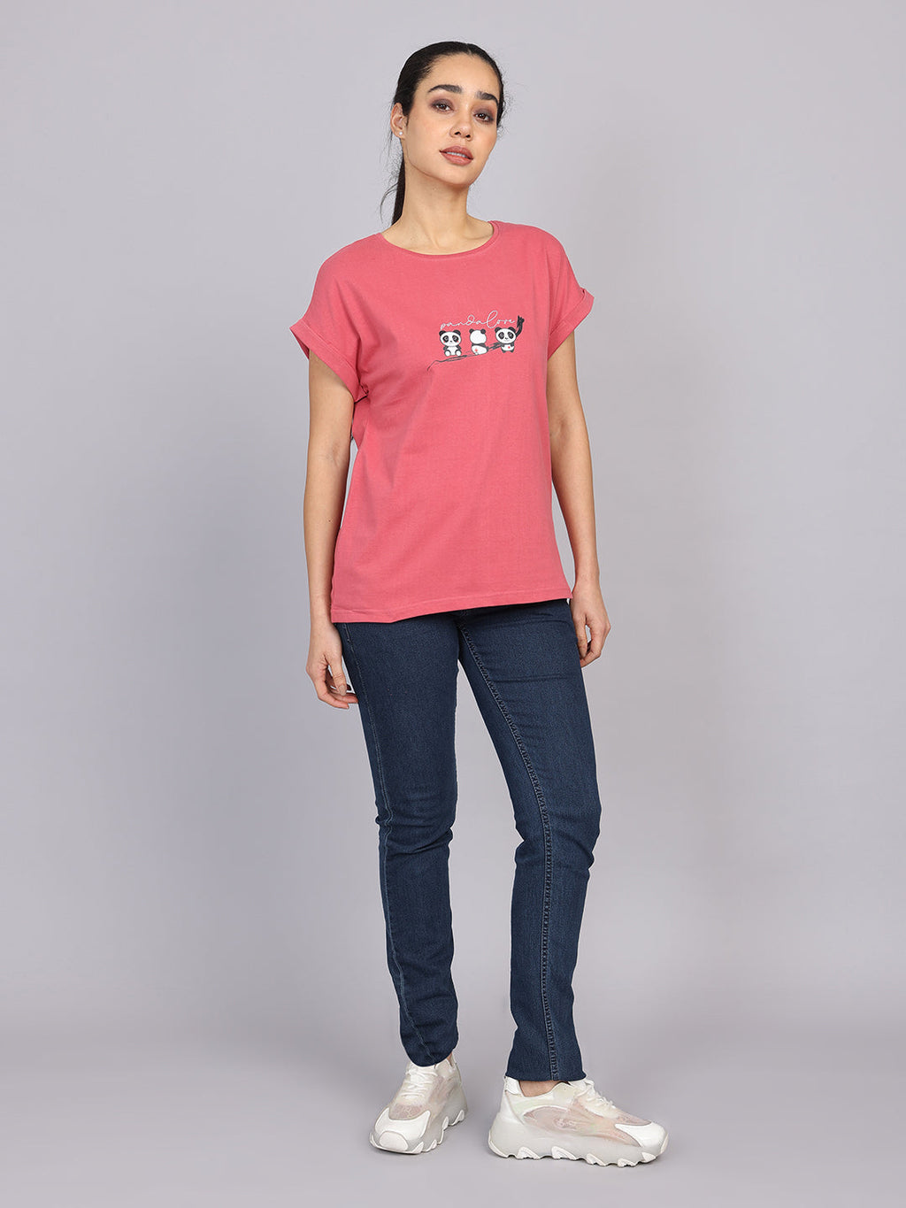 Women’s Dark Peach Dolman Sleeve Chest Print T-Shirt