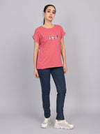 Women’s Dark Peach Dolman Sleeve Chest Print T-Shirt